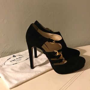 Black Prada booties with gold buckles size 37 / 7